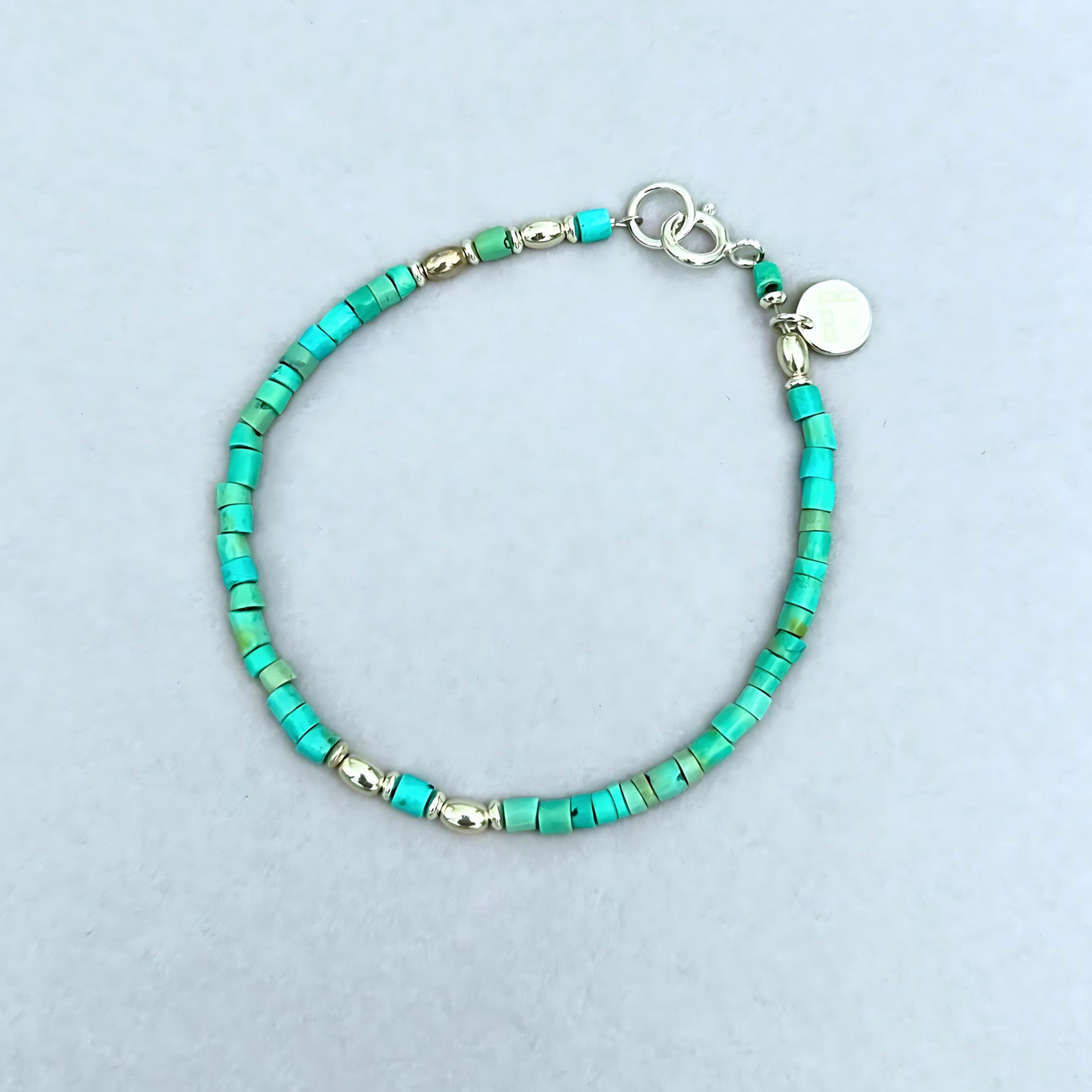 The LeBijouBijou Yara Bracelet is made with Turquoise Rondelles and a touch of silver.