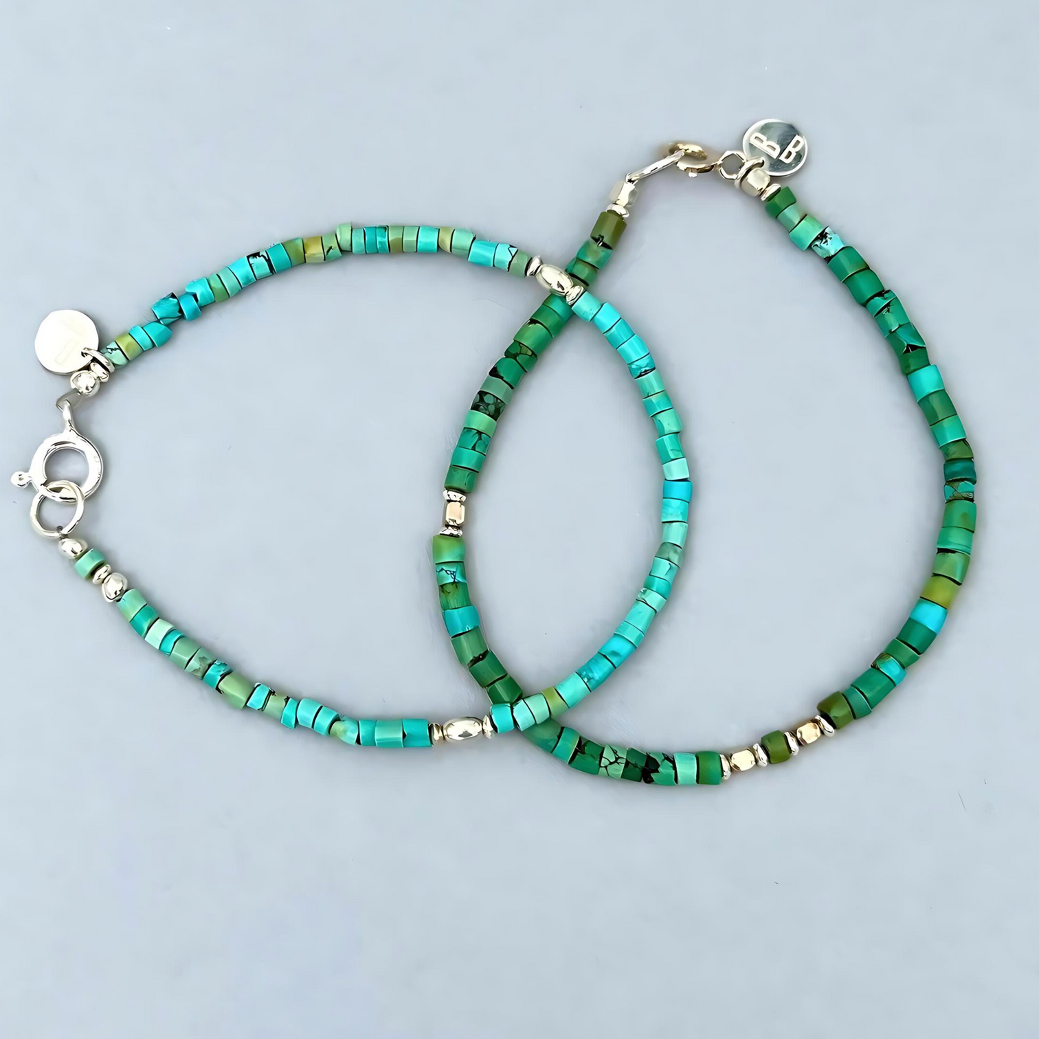 The Ocean Green and the Surfer's Paradise Men's Bracelets are an homage to the ocean and surfers. They are made s made with  turquoise rondelles and a touch of Sterling Silver. 